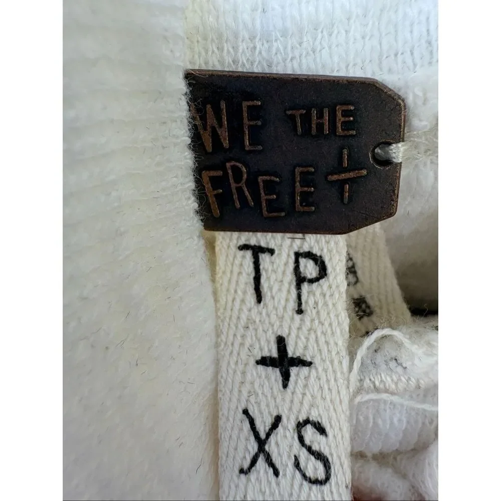 FreePeople White Turtleneck Tunic Sweater XS Lightweight Slouchy Split Back Boho - Picture 6 of 6